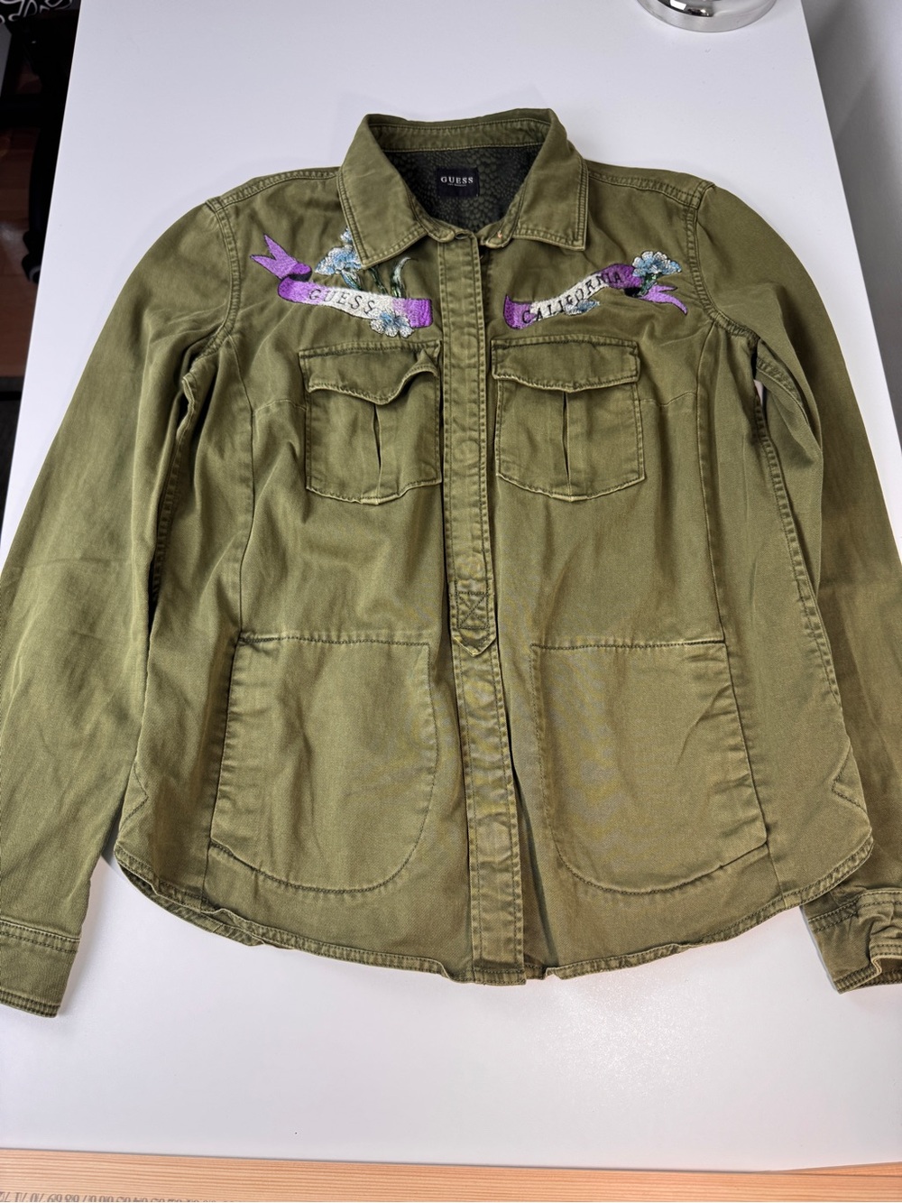 GUESS Olive Green Embroidered Utility Jacket California